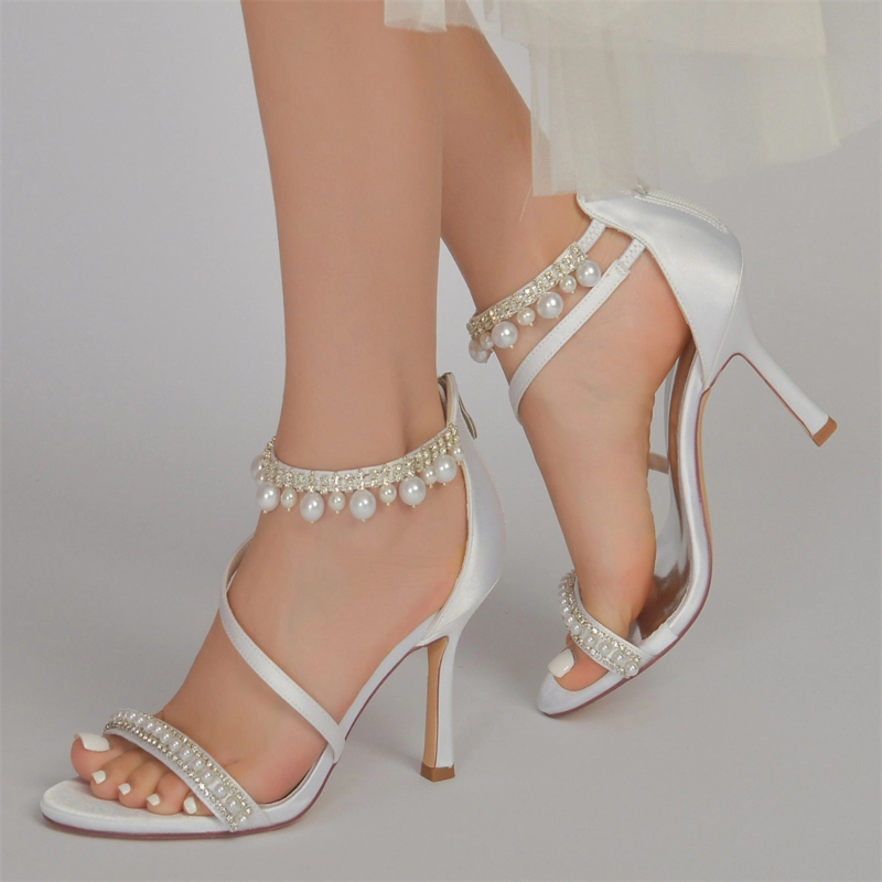 Perle Toe und | Fesselriemen Stiletto-Absatz Strass Up2Step Hochzeitsschuhe Open Sandalen