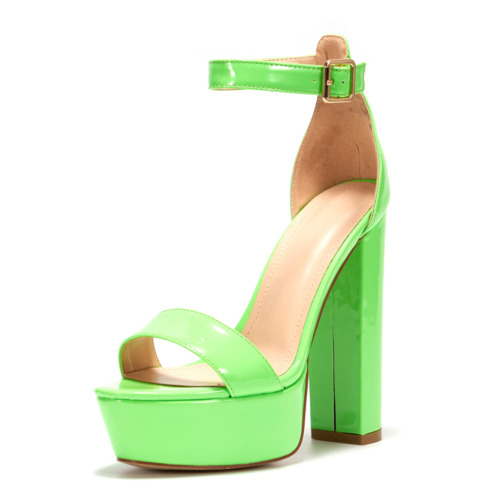 Neon Limettengrüne Sandalen Heels Plattform klobige High Heels Knöchelriemen Sandalen