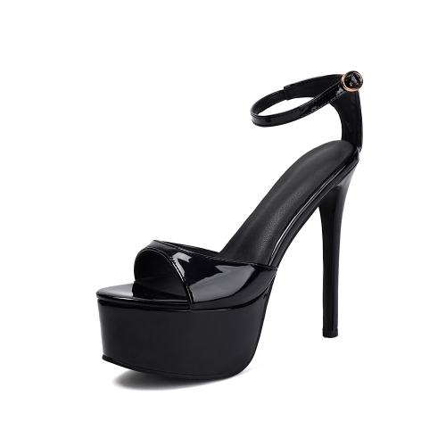 Schwarze Plateau-Sandalen mit Stilettoabsatz und offener Zehenpartie