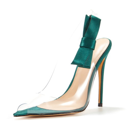 Grüne durchsichtige PVC-Sandalen Stiletto-Absatzkleider Slingback-Schuhe mit Schleife