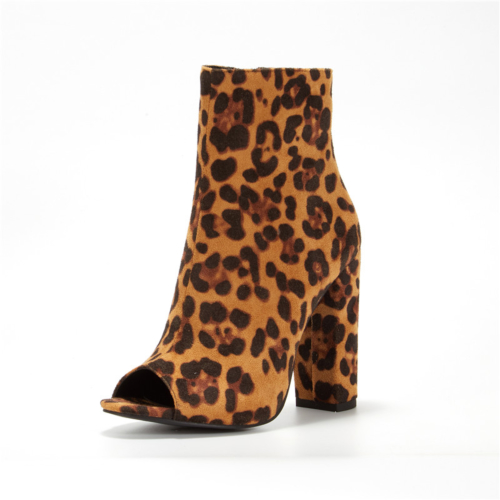 Leopard Peep Toe Stiefeletten Sexy Wildleder Blockabsatz Stiefel mit seitlichem Reißverschluss