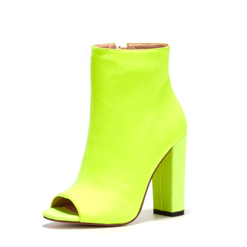 Neon Lime Green Peep Toe Stiefeletten mit Absatz Chunky High Heels