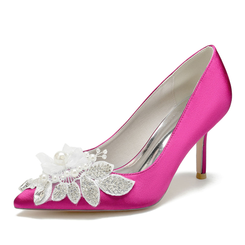 Magenta Pearl and Rhinestone Pointed Toe Stiletto Heel Pumps Wedding Shoes