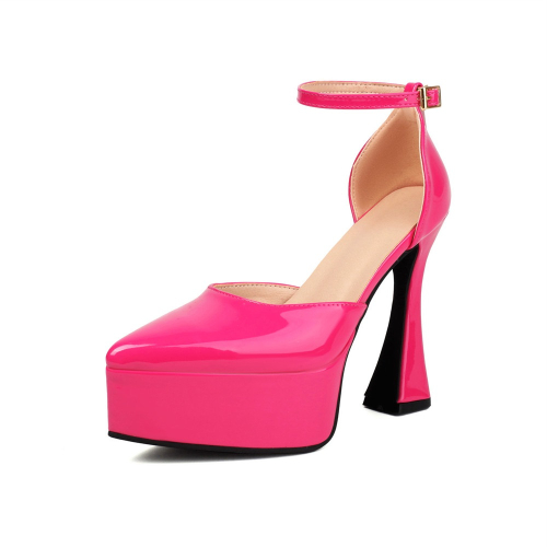 Magenta Spool Heels Platform D'orsay Shoes Ankle Strap Sandals With Closed Toe