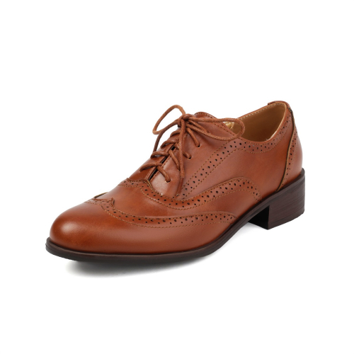 Women's Brown Office Formal Shoes Round Toe Wingtip Oxford Shoes Flats