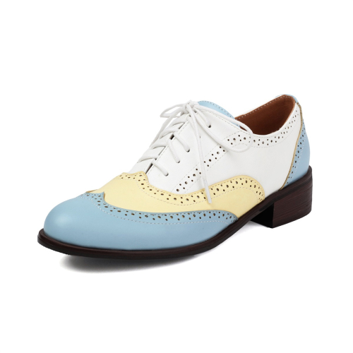 Blue and Yellow Women's Office Formal Shoes Round Toe Wingtip Oxford Shoes Flats