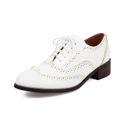Women's White Office Formal Shoes Round Toe Wingtip Oxford Shoes Flats