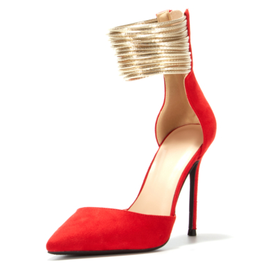 Rote Ankle Strap Heels Stiletto D'orsay Kleider Pumps mit Reißverschluss hinten
