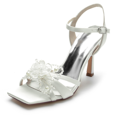 Perlen und Spitzenblumen Offene Zehen-Stiletto-Knöchelriemen-Sandalen für Partys
