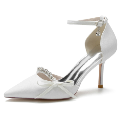 Weiße Braut Glitzer D'Orsay Pumps Heels Strass Schleife Pailletten Stiletto Schuhe