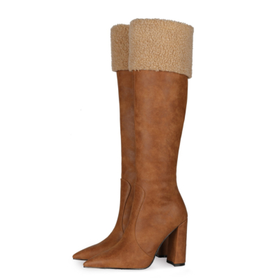 Brown Fur Top Schneestiefel Overknee-Stiefel