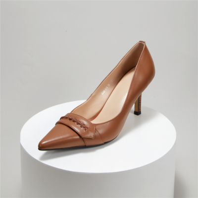 Brown Vintage Leather Pointy Toe Holz Stilettos Pumps 2022 Schuhe