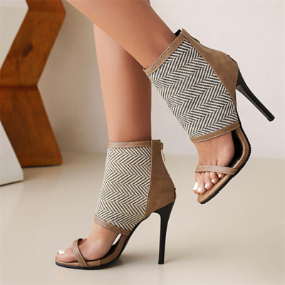 Abgestreifte, aushöhlende Stiletto-Sandalen mit rückseitigem Reißverschlussmuster für Damenschuhe