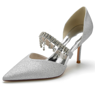 Kristallverzierte Riemen D'orsay Pumps Schuhe Glitzer Stilettos für die Hochzeit