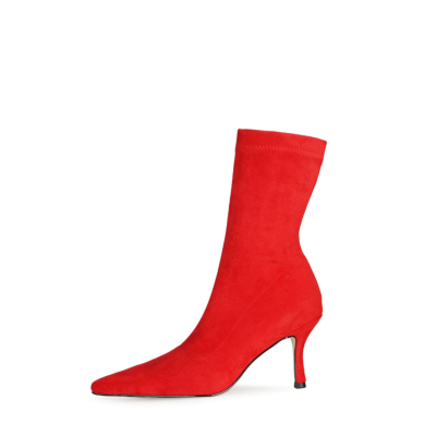 Rote Mode Wildleder elastische Socke Stiletto Stiefeletten spitze Zehenabsätze
