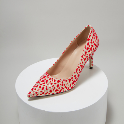 Roter Glitzer Leopardenmuster Stilettos Pumps Kleider Tanz High Heels für Frauen