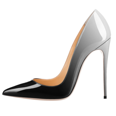 Grau-schwarze High-Heels-Schuhe mit spitzem Zehenbereich und Farbverlauf