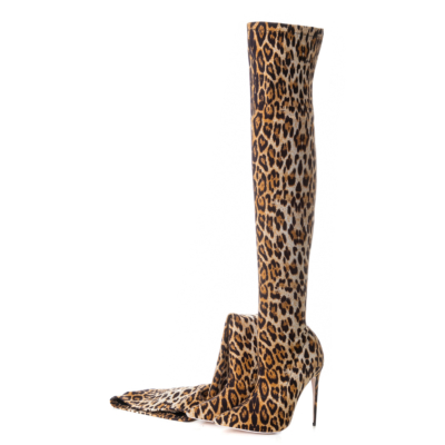 Overknee-Stiefel aus Leopardenwildleder mit Stietto-Absatz