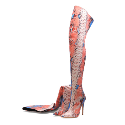 Pink Fashion Snake geprägte spitze Zehe Stilettos Overknee-Stiefel-style14