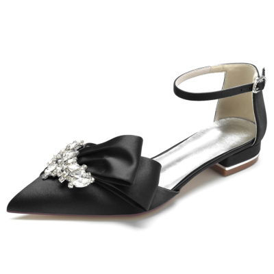 Jeweled Bow Flats Knöchelriemen Bridal D'orsay Strasssteine Satin-Schuhe