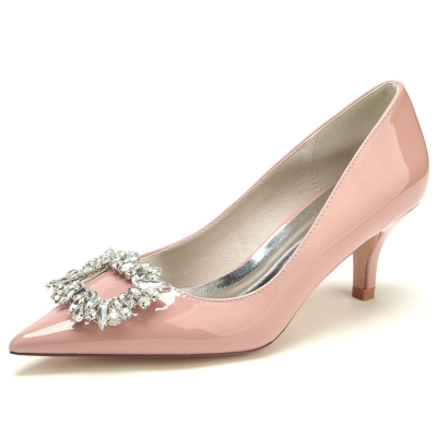 Rosafarbene, juwelenbesetzte Kitten-Heels-Pumps, bequeme Schuhe für Arbeitskleider