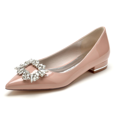 Rosafarbene, mit Juwelen besetzte Arbeitspumps, Schuhe, flache Schuhe mit spitzer Zehenpartie