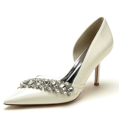 Beigefarbene, mit Juwelen besetzte D'orsay-Schuhe mit spitzer Zehenpartie für den Tanz