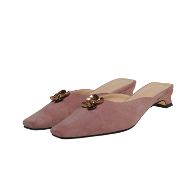 2021 Mule-Schuhe mit niedrigem Absatz Sommerpumps mit Blumenschnalle