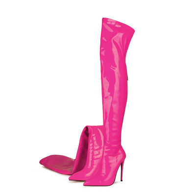 Neon Fuchsia High Heel Stiefel Stiletto Overknee Stiefel mit Reißverschluss hinten