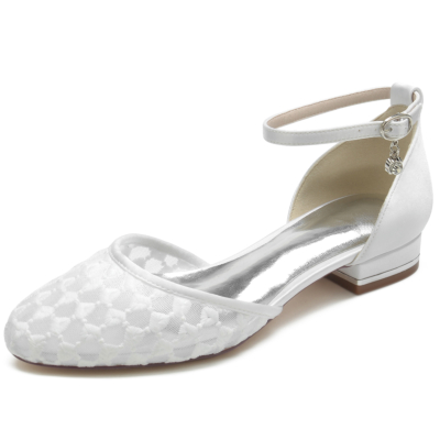 Silberfarbene flache D'orsay-Schuhe mit runder Zehenpartie und bequemem Knöchelriemen