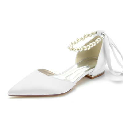 D'orsay-Schuhe mit weißem Perlenknöchelriemen aus Satin mit spitzer Zehenpartie für die Arbeit