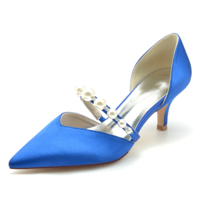 Royal Blue Pearl Verzierte Low Heels D'Orsay Pumps Schuhe für die Hochzeit