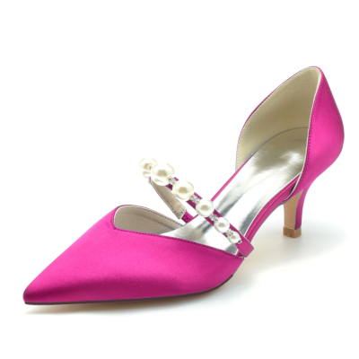 Magenta Pearl Verzierte Low Heels D'Orsay Pumps Schuhe für die Hochzeit