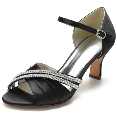 Schwarze Peeptoe-Sandalen mit Knöchelriemchen von D'Orsay mit Blockabsatz