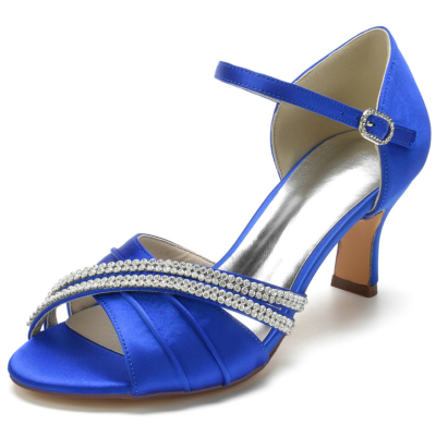 Königsblaue Peeptoe-Sandalen mit Knöchelriemchen von D'Orsay mit Blockabsatz