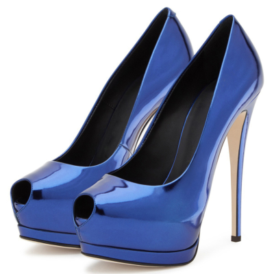 Blaue Peep Toe Plateau Pumps mit Stiletto Heels Kleider Schuhe