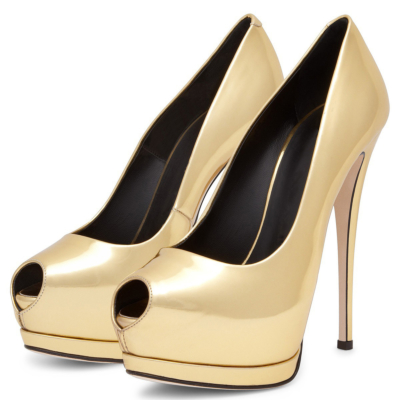 Gold Peep Toe Plateau Pumps mit Stiletto Heels Kleider Schuhe