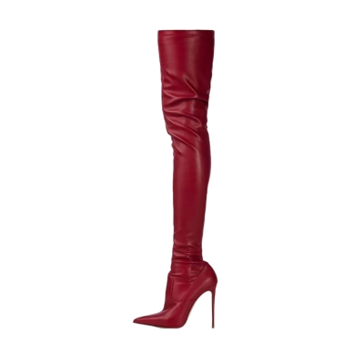 Spitz zulaufende Oberschenkelhohe Stiefel, elastische Overknee-Stiletto-Stiefel