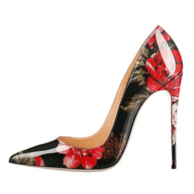 Rote Blumengeprägte Kleider Stilettos Pumps 12cm Hochzeit High Heel Schuhe