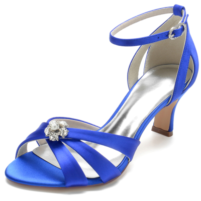 Royal Blue Strass ausgeschnitten Spool Heel Ankle Strap Sandale Hochzeitsschuhe