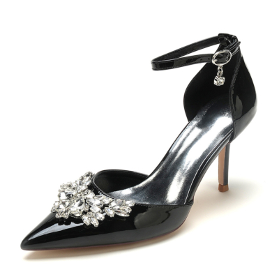Schwarze, mit Strasssteinen verzierte Knöchelriemen für D'orsay-Kleider, Schuhe, Absätze für den Tanz