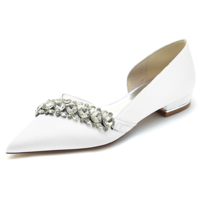 Strassverzierte flache D'orsay-Schuhe aus klarem Satin für die Hochzeit