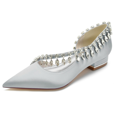 Graue Satin-Flache Schuhe mit überkreuzten Riemen von D'orsay Damenschuhe zum Tanzen