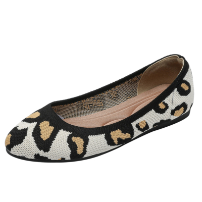 Flache Schuhe mit runder Zehenpartie und Leopardenmuster Bequeme Wanderschuhe für Damen