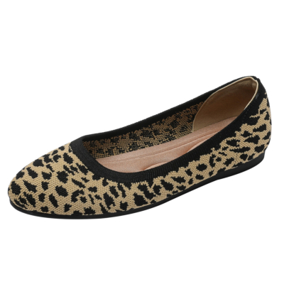 Flache Schuhe mit Leopardenmuster und runder Zehenpartie Bequeme Wanderschuhe für Damen