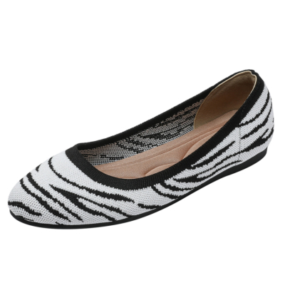 Flache Schuhe mit Leopardenmuster und rundem Zeh mit Zebradruck Bequeme Wanderschuhe für Damen