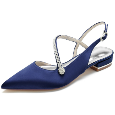 Navy Satin Cross Strap Jeweled Flats Slingpumps Schuhe für den Tanz