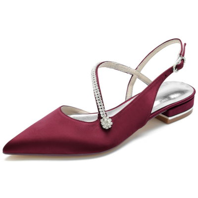 Burgund Satin Cross Strap Jeweled Flats Slingpumps Schuhe für den Tanz