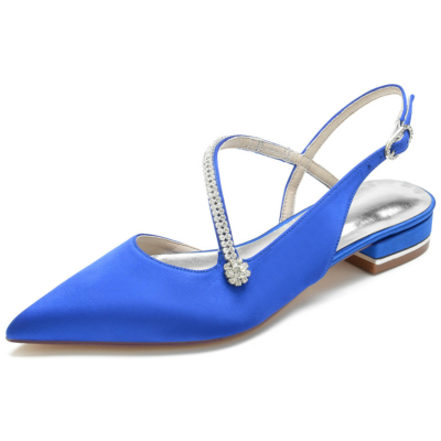 Royal Blue Satin Cross Strap Jeweled Flats Slingpumps Schuhe für den Tanz