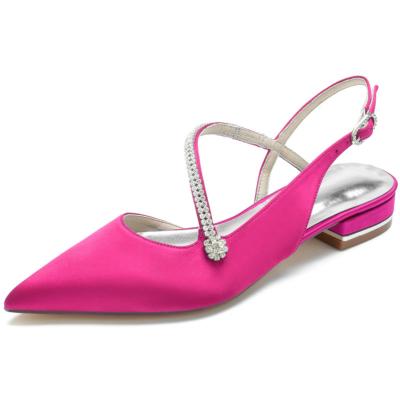 Magenta Satin Cross Strap Jeweled Flats Slingpumps Schuhe für den Tanz